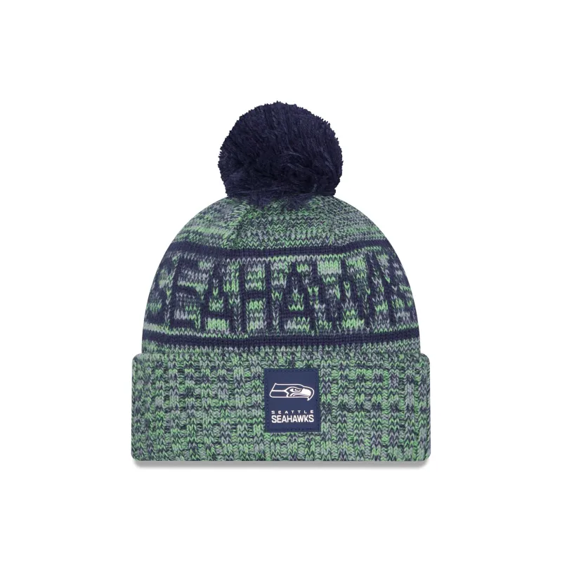 Seattle Seahawks 2025 Sideline Cold Weather Pom Knit Hat sold by New Era