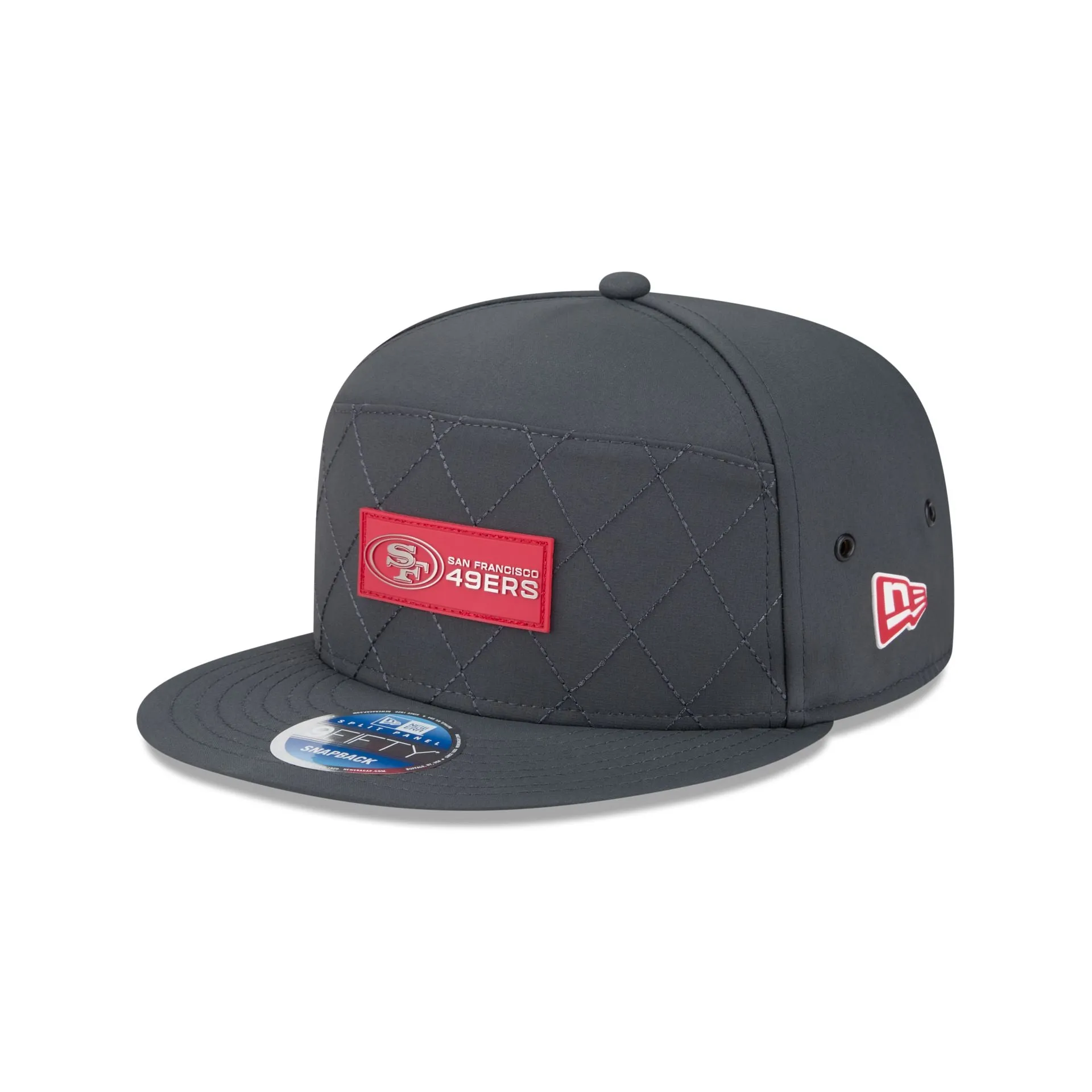San Francisco 49ers 2025 Sideline Cold Weather Steel Clouds Split Panel 9FIFTY Snapback Hat sold by New Era