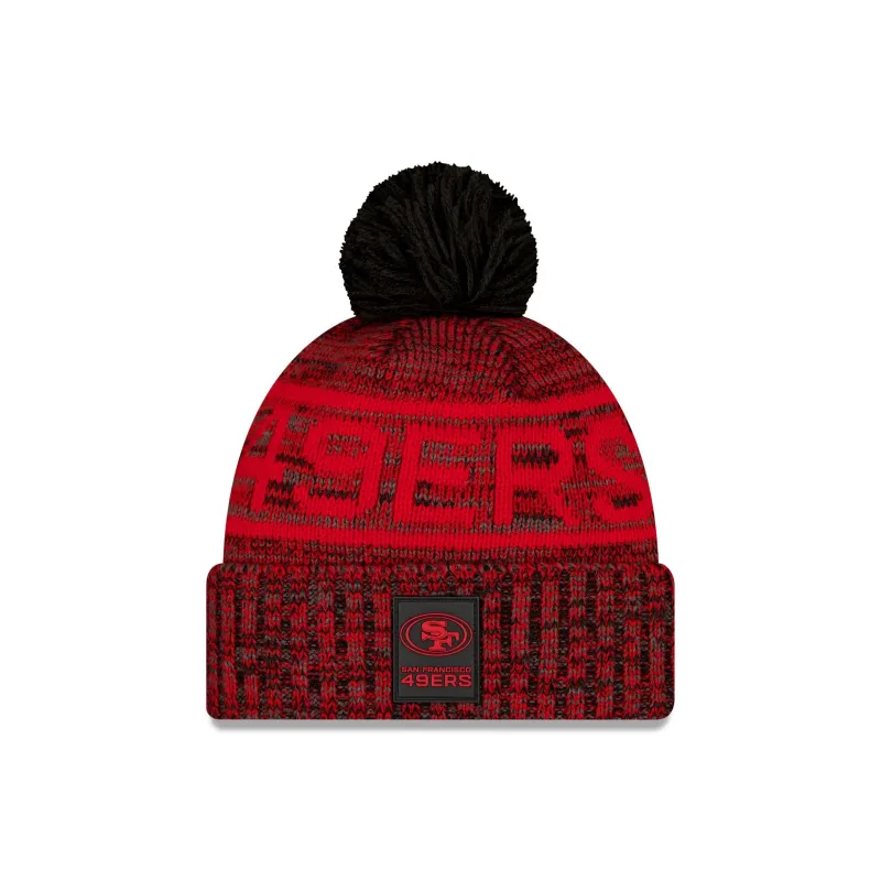 San Francisco 49ers 2025 Sideline Cold Weather Black Pom Knit Hat sold by New Era