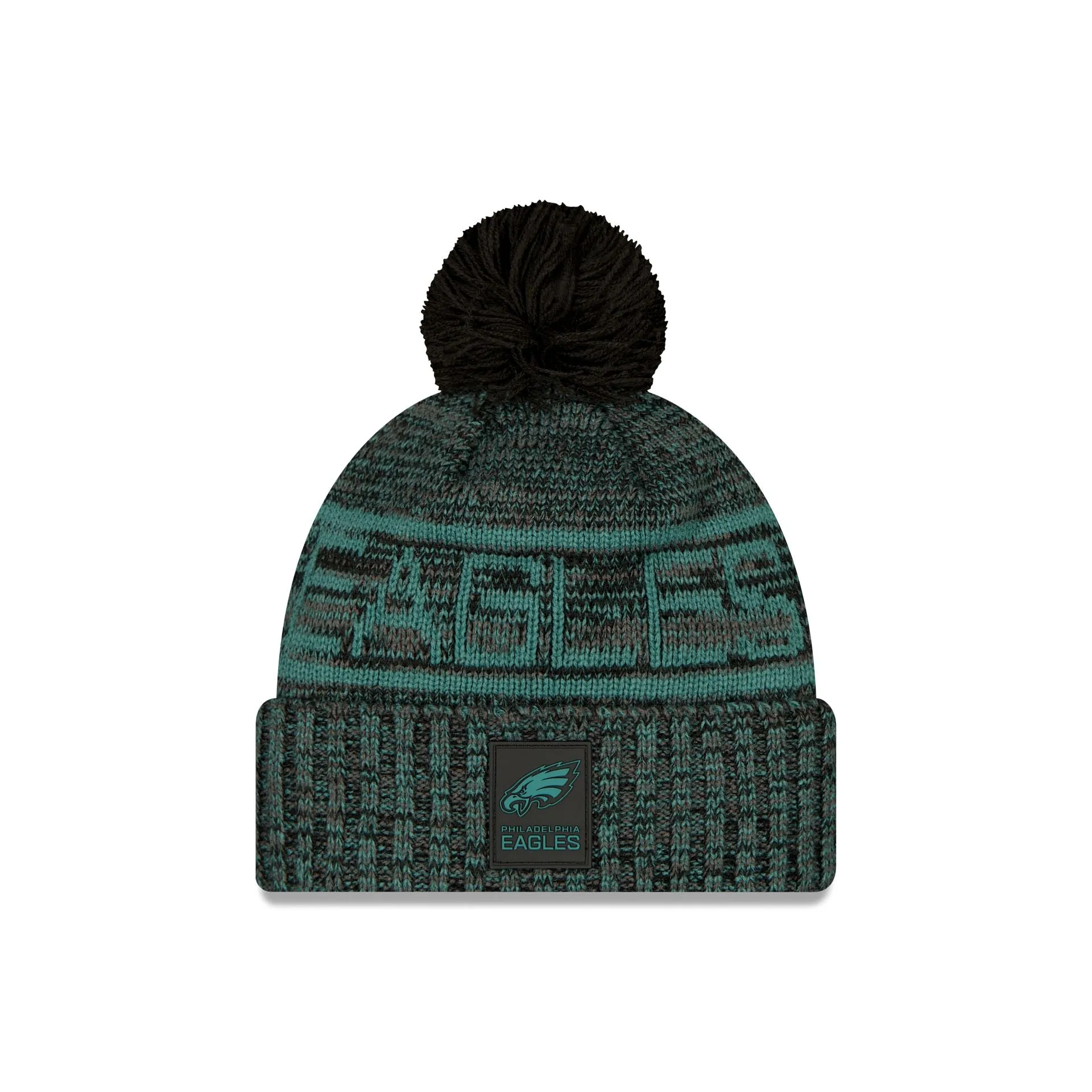 Philadelphia Eagles 2025 Sideline Cold Weather Black Pom Knit Hat sold by New Era