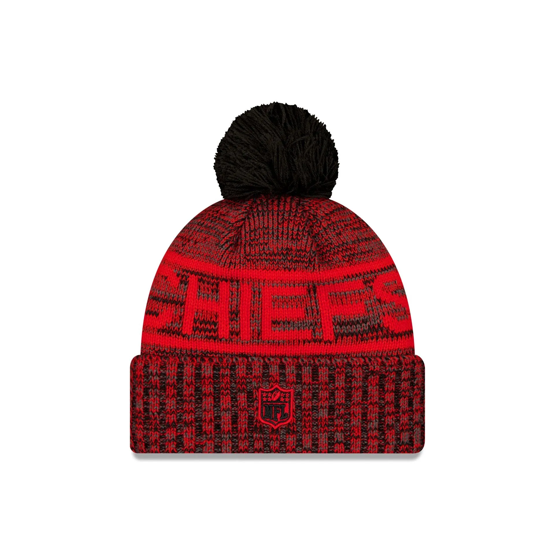 Kansas City Chiefs 2025 Sideline Cold Weather Black Pom Knit Hat sold by New Era product image thumbnail 2