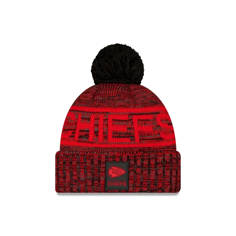 Kansas City Chiefs 2025 Sideline Cold Weather Black Pom Knit Hat sold by New Era