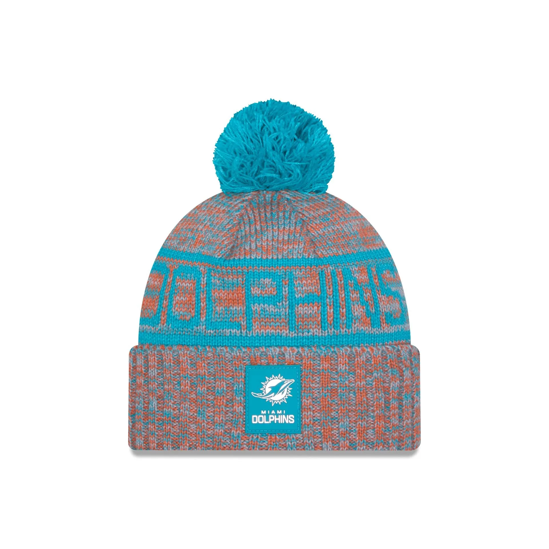 Miami Dolphins 2025 Sideline Cold Weather Pom Knit Hat sold by New Era