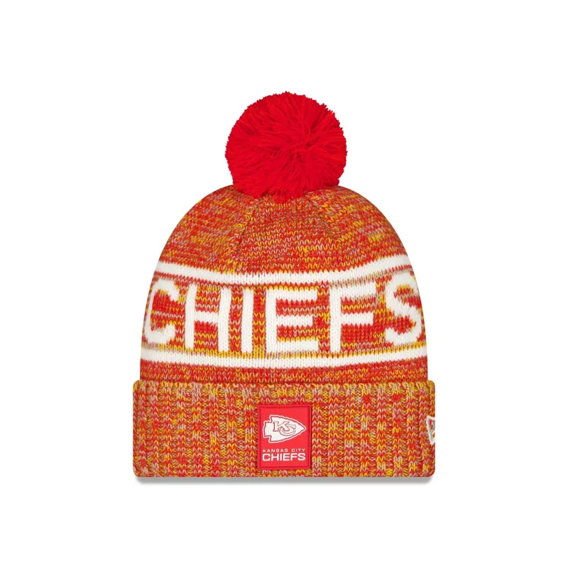 Kansas City Chiefs 2025 Sideline Cold Weather Pom Knit Hat sold by New Era
