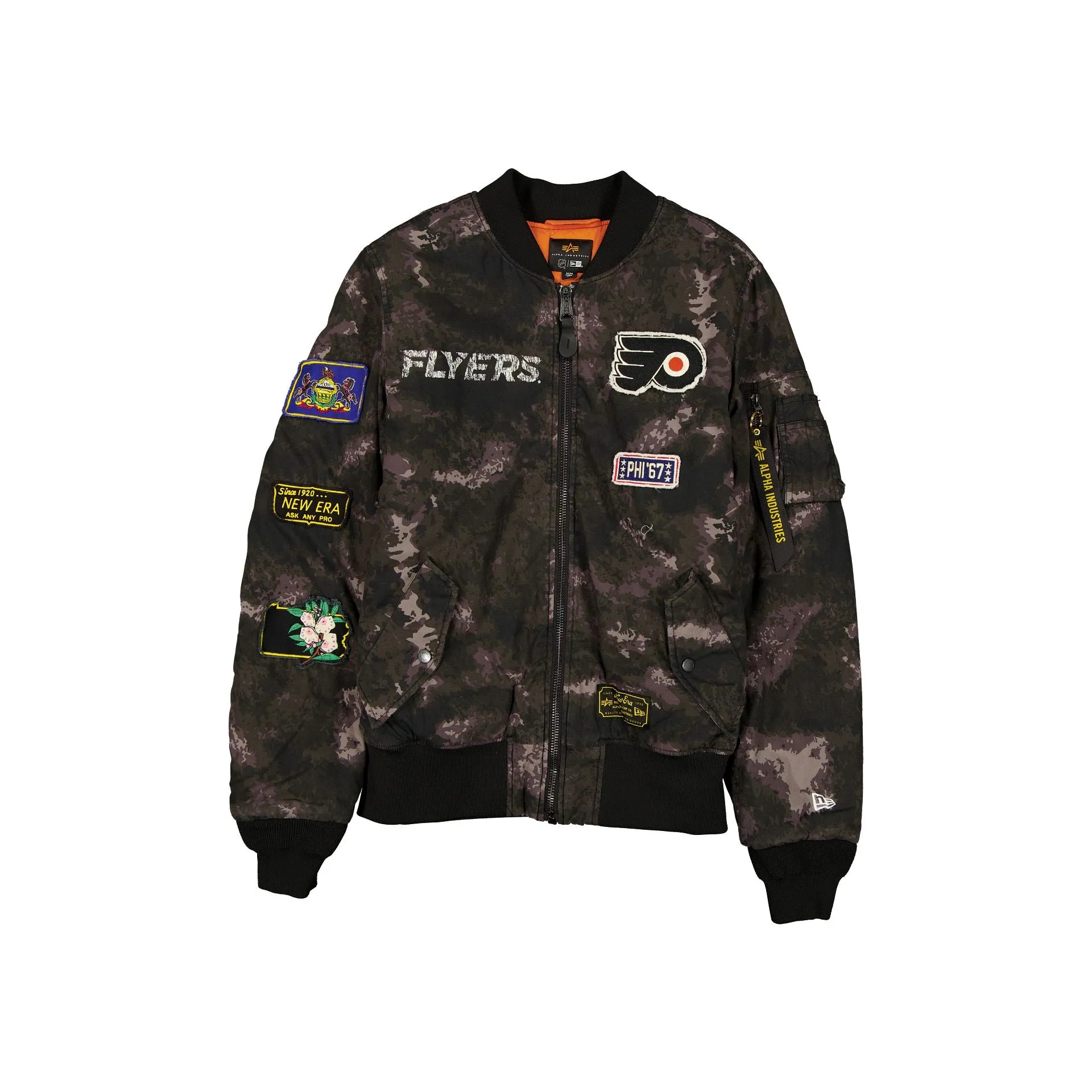 Alpha Industries x Philadelphia Flyers Black Camo MA-1 Bomber Jacket sold by New Era