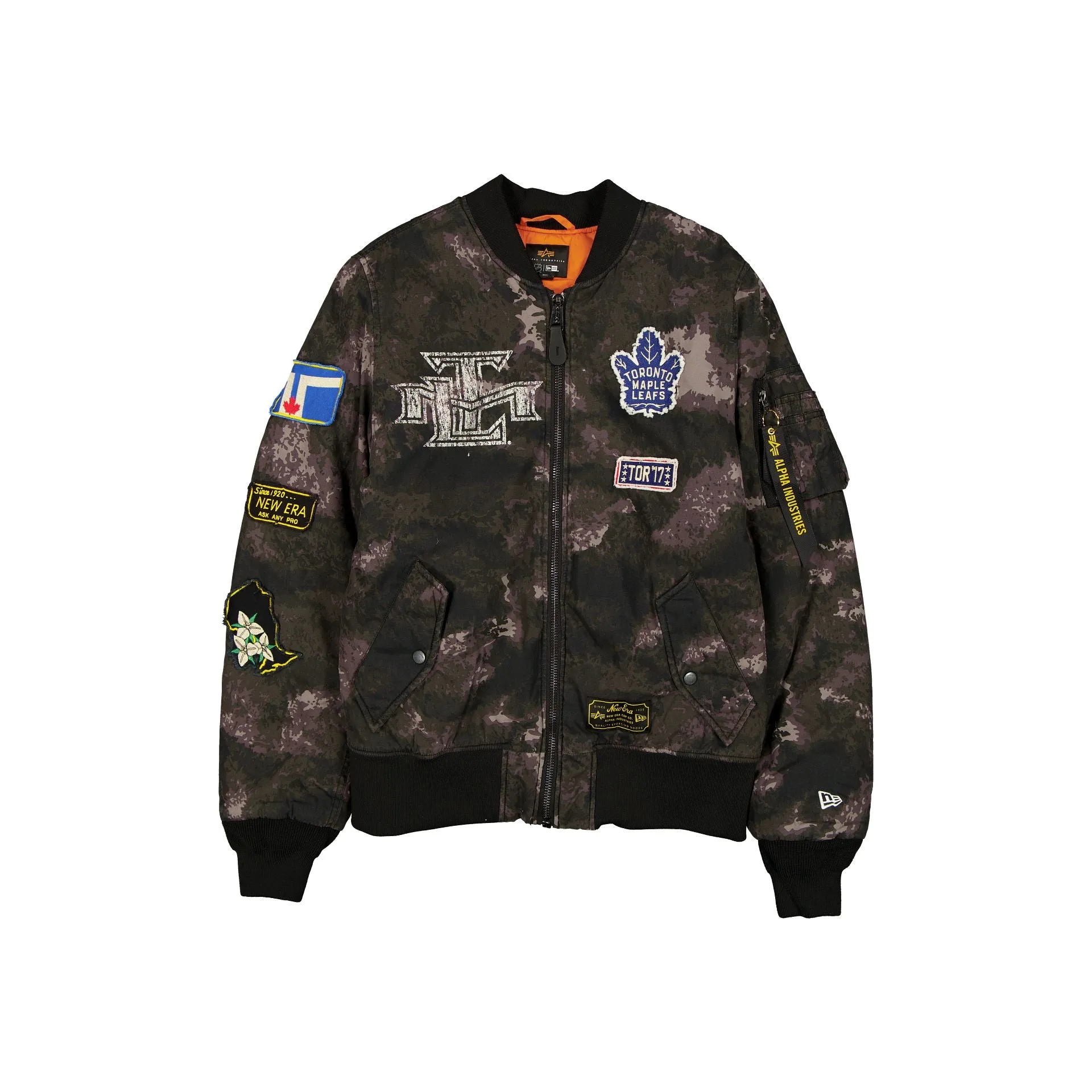 Alpha Industries x Toronto Maple Leafs Black Camo MA-1 Bomber Jacket sold by New Era