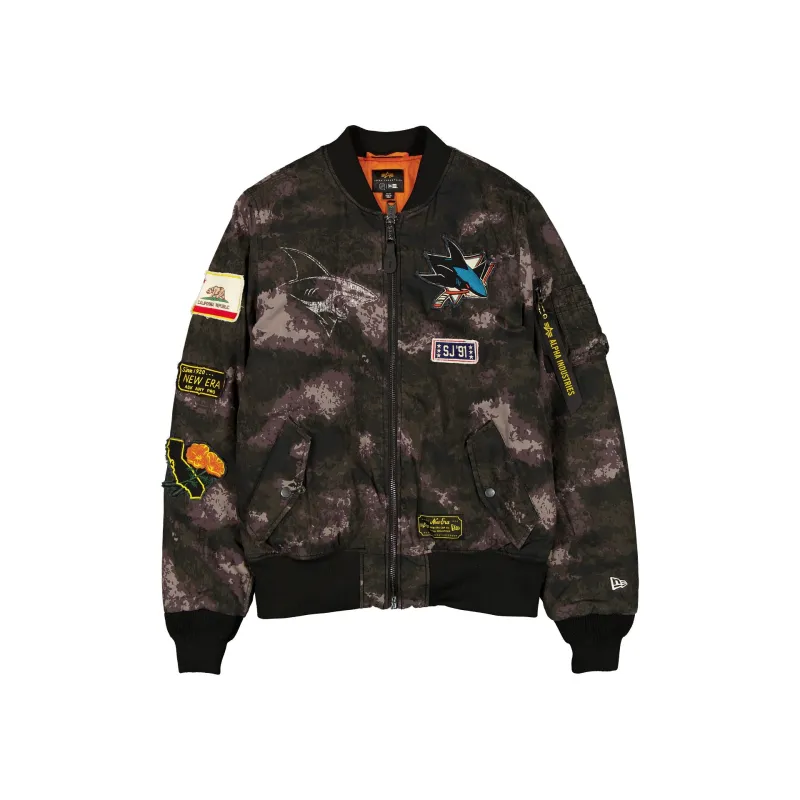 Alpha Industries x San Jose Sharks Black Camo MA-1 Bomber Jacket sold by New Era