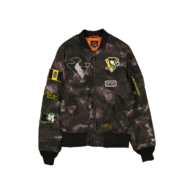 Alpha Industries x Pittsburgh Penguins Black Camo MA-1 Bomber Jacket made by New Era
