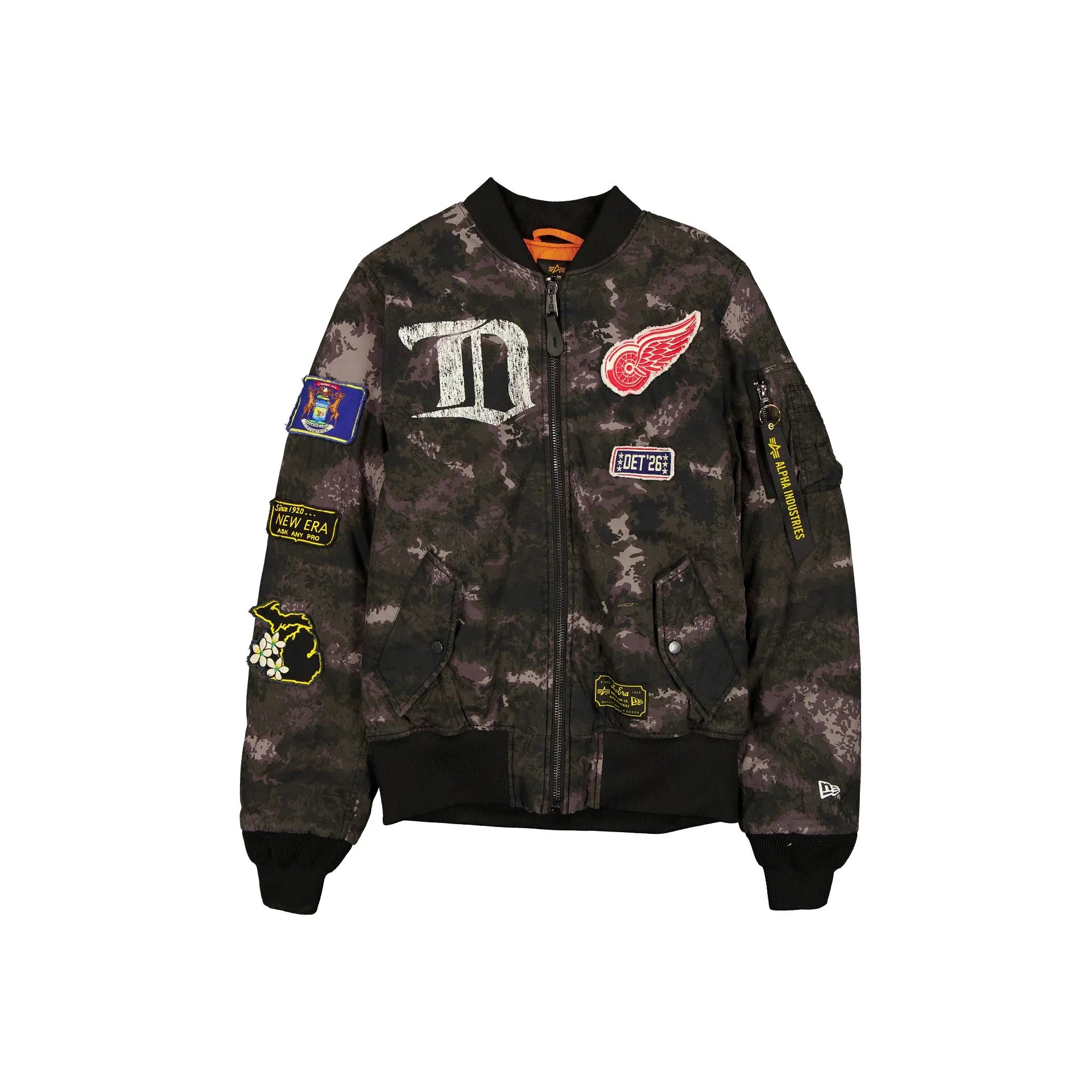 Alpha Industries x Detroit Red Wings Black Camo MA-1 Bomber Jacket sold by New Era