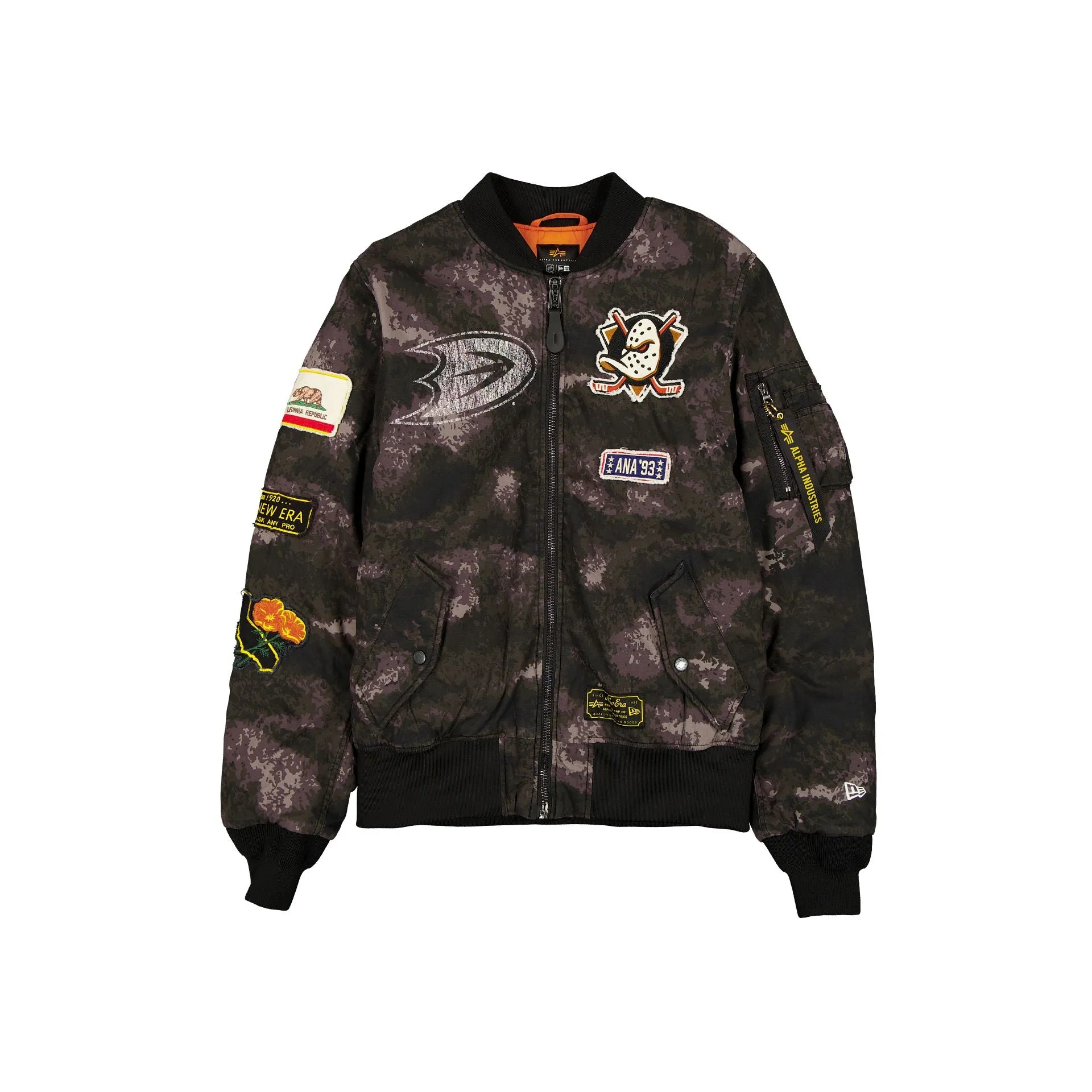 Alpha Industries x Anaheim Ducks Black Camo MA-1 Bomber Jacket sold by New Era
