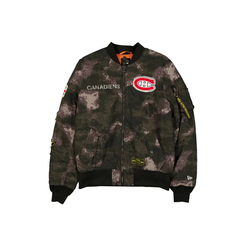 Alpha Industries x Montreal Canadiens Black Camo MA-1 Bomber Jacket sold by New Era