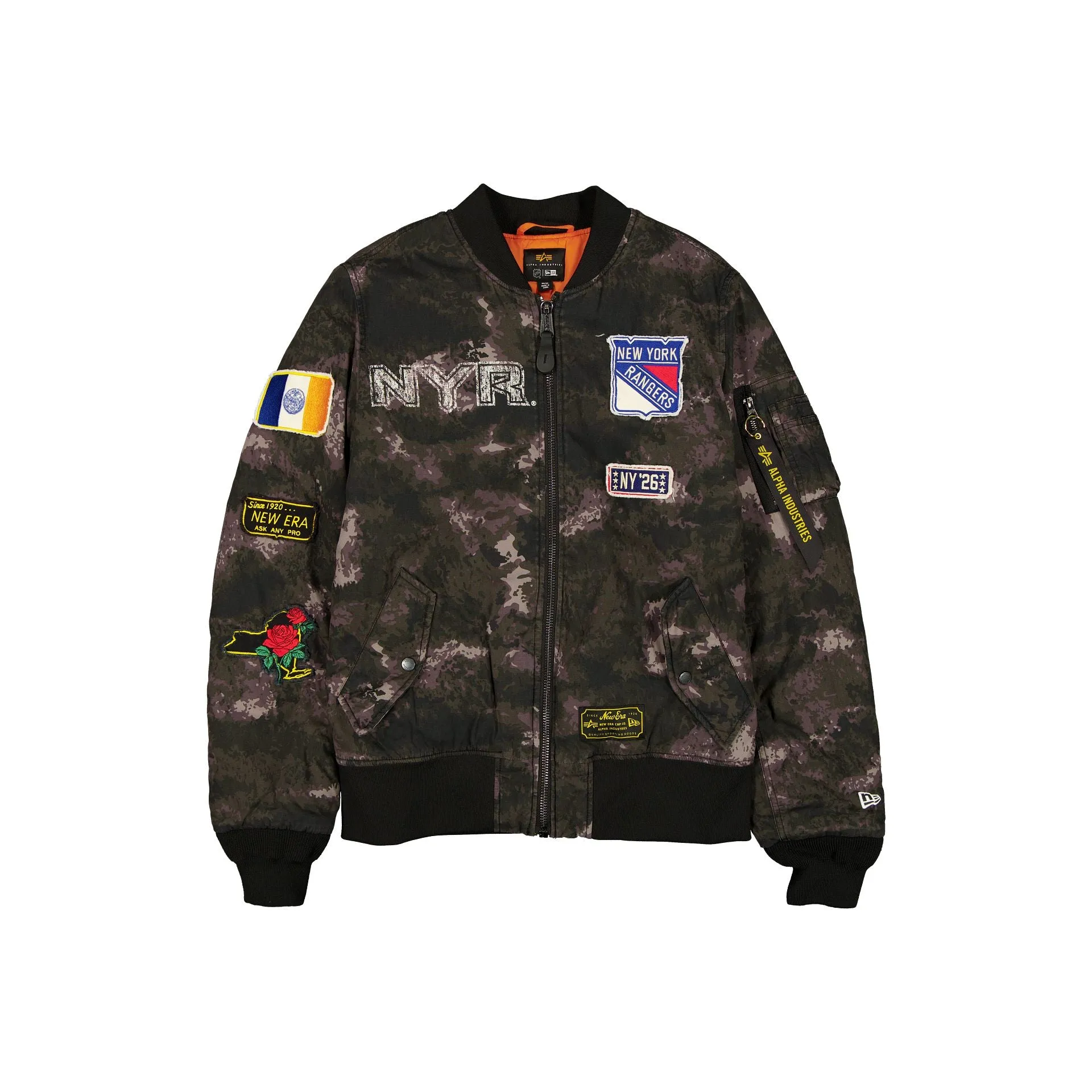 Alpha Industries x New York Rangers Black Camo MA-1 Bomber Jacket sold by New Era