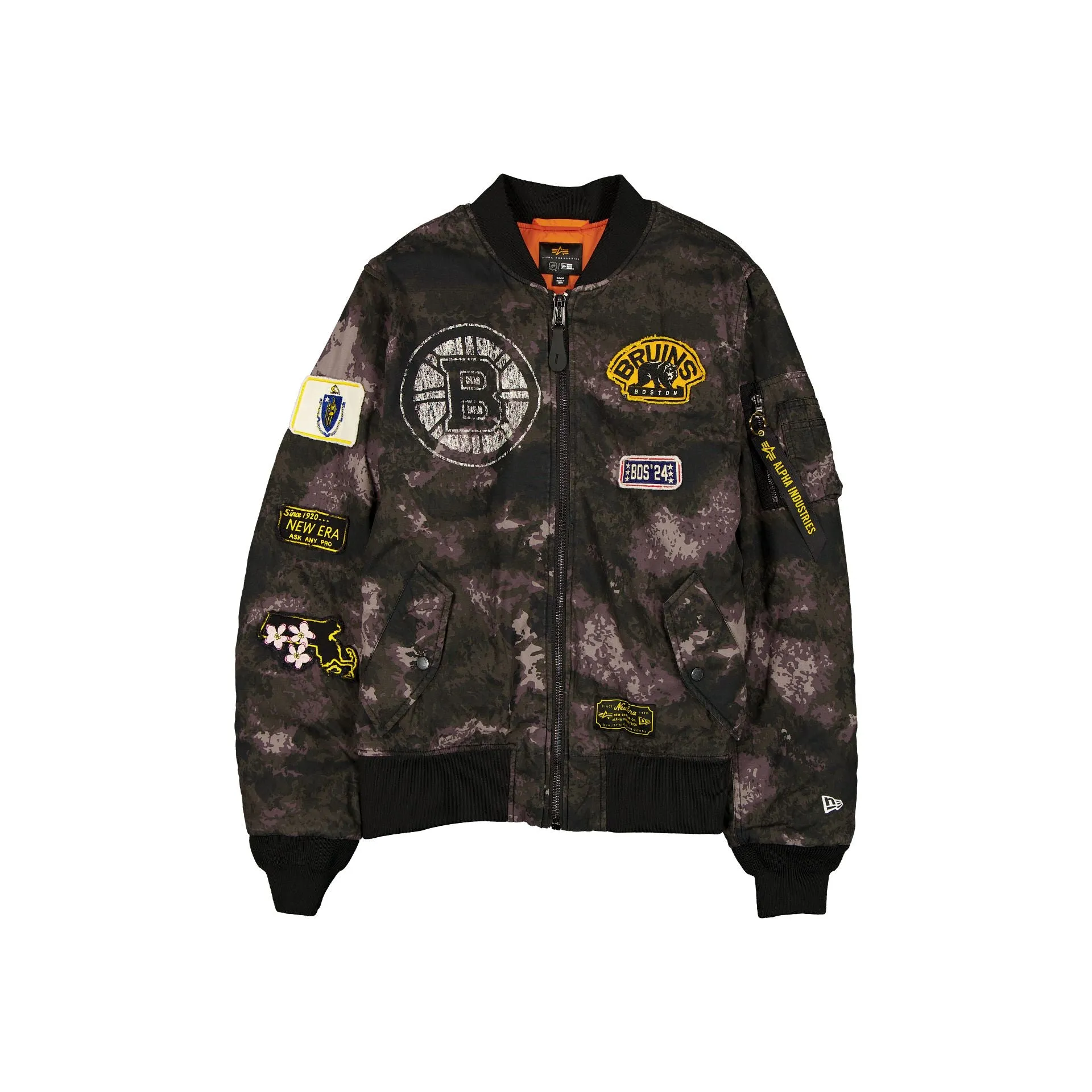 Alpha Industries x Boston Bruins Black Camo MA-1 Bomber Jacket sold by New Era