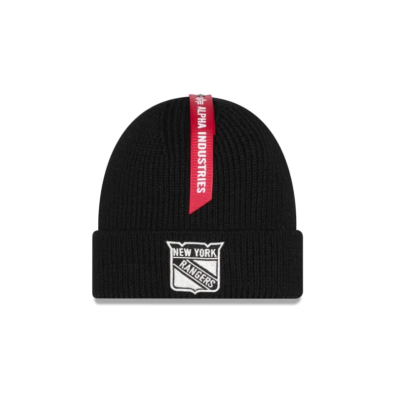 Alpha Industries x New York Rangers Black Cuff Knit Hat sold by New Era
