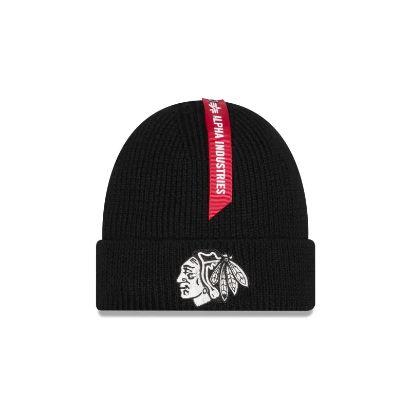 Alpha Industries x Chicago Blackhawks Black Cuff Knit Hat sold by New Era