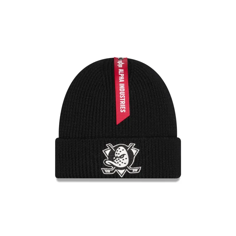 Alpha Industries x Anaheim Ducks Black Cuff Knit Hat sold by New Era