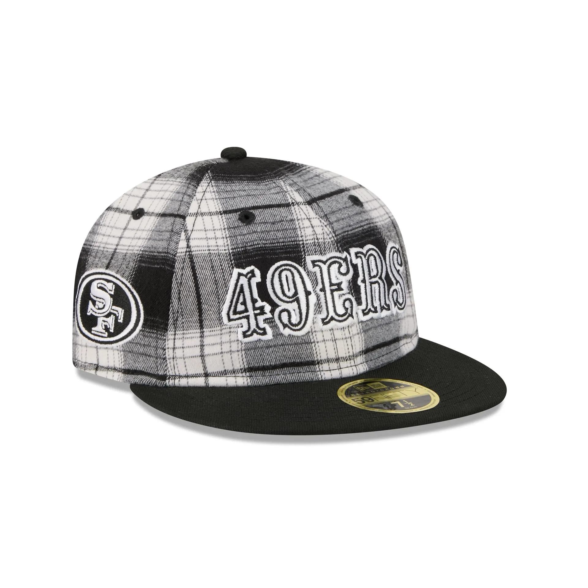 San Francisco 49ers Grunge Plaid Retro Crown 59FIFTY Fitted Hat sold by New Era