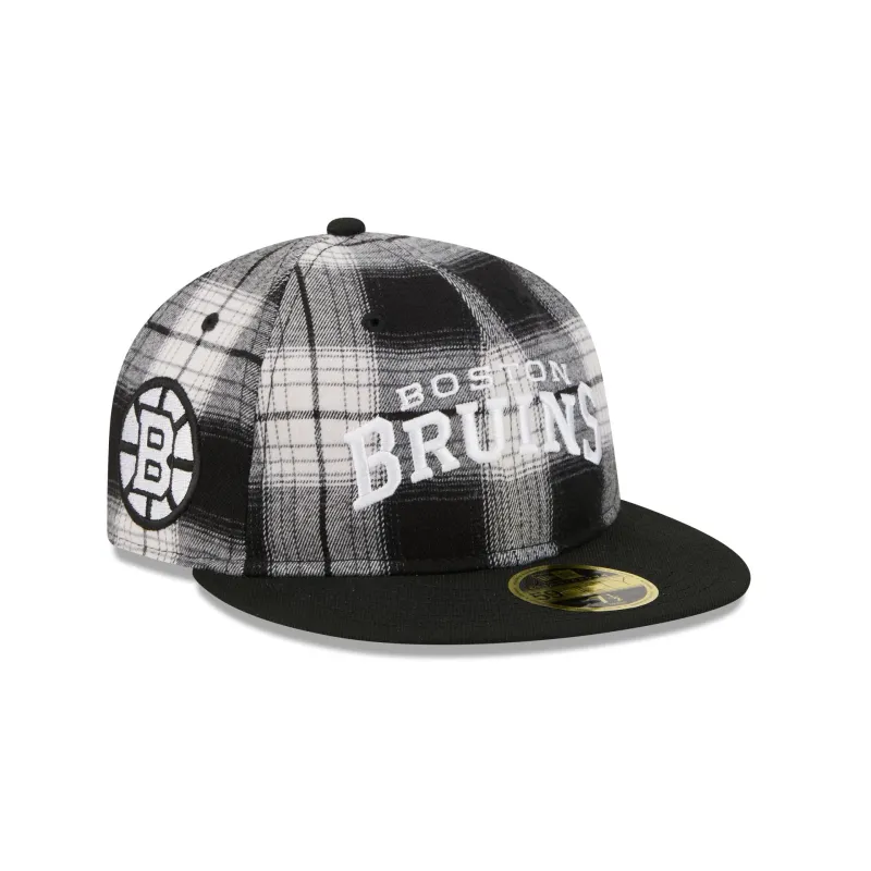Boston Bruins Grunge Plaid Retro Crown 59FIFTY Fitted Hat sold by New Era