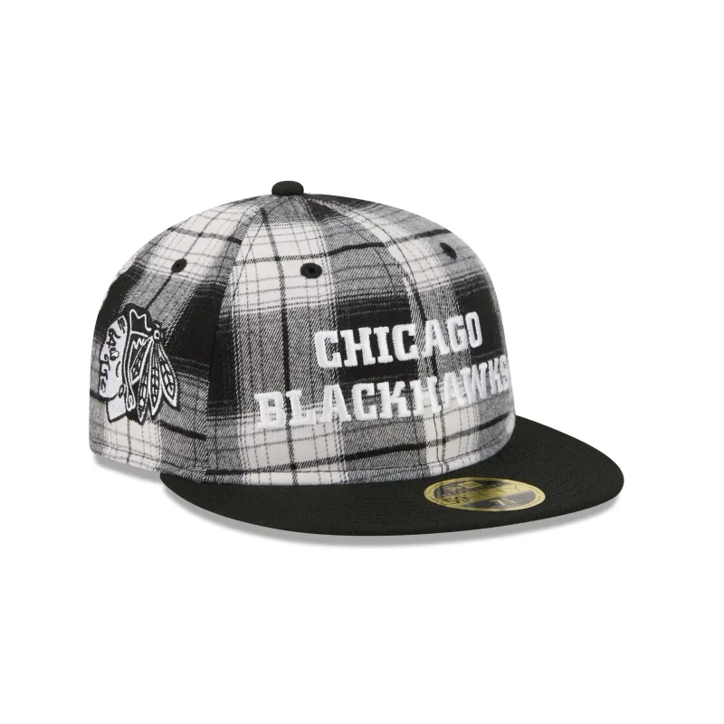 Chicago Blackhawks Grunge Plaid Retro Crown 59FIFTY Fitted Hat sold by New Era