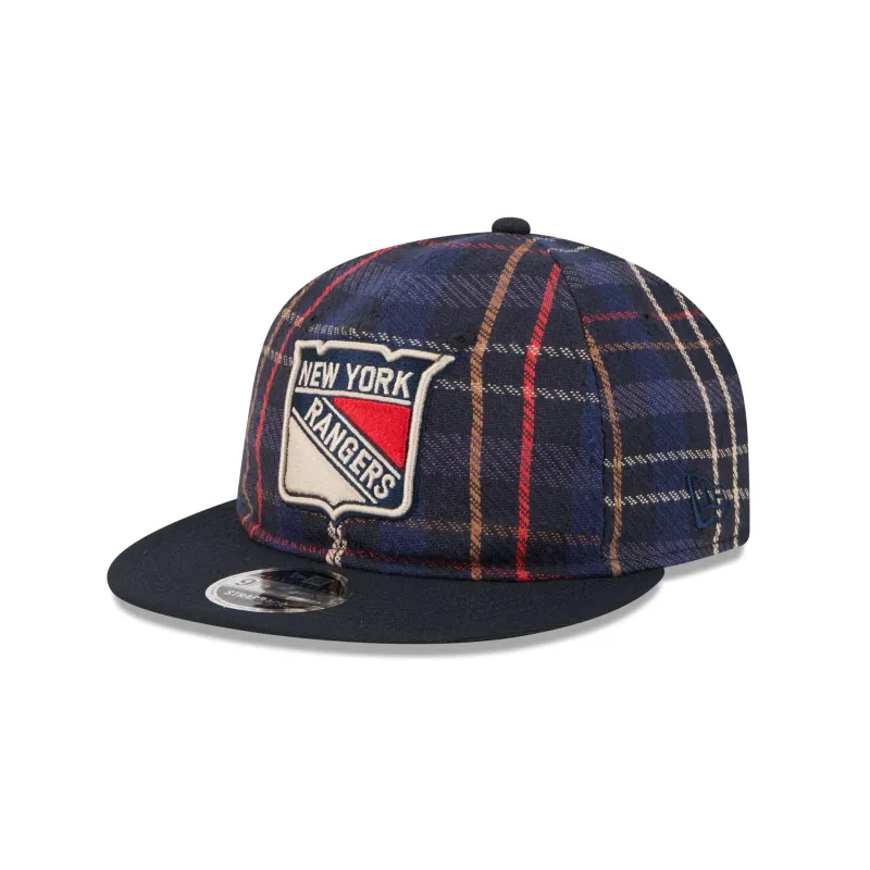 New York Rangers Grunge Plaid Retro Crown 9FIFTY Adjustable Hat sold by New Era
