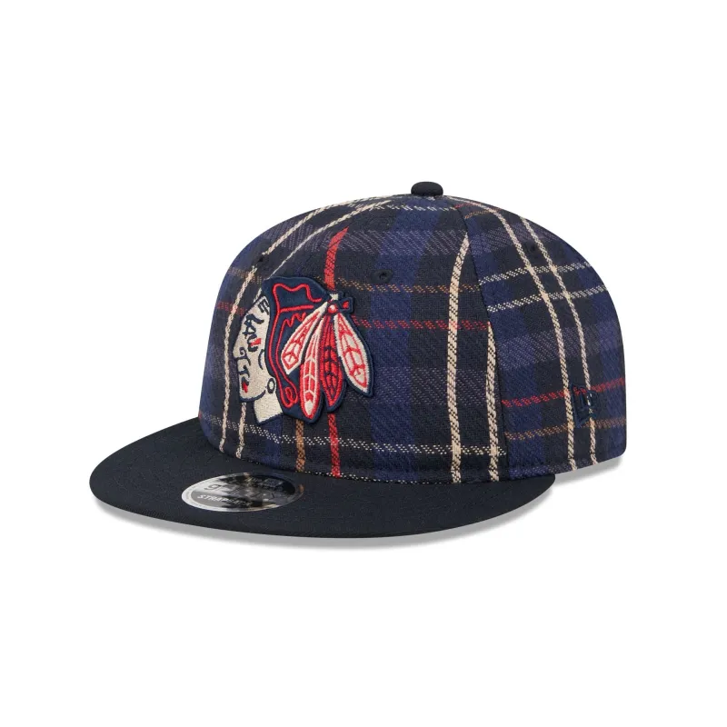 Chicago Blackhawks Grunge Plaid Retro Crown 9FIFTY Adjustable Hat sold by New Era