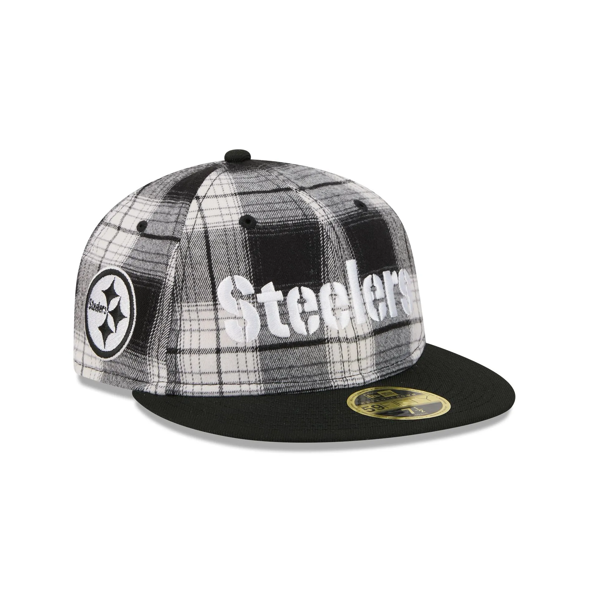 Pittsburgh Steelers Grunge Plaid Retro Crown 59FIFTY Fitted Hat sold by New Era