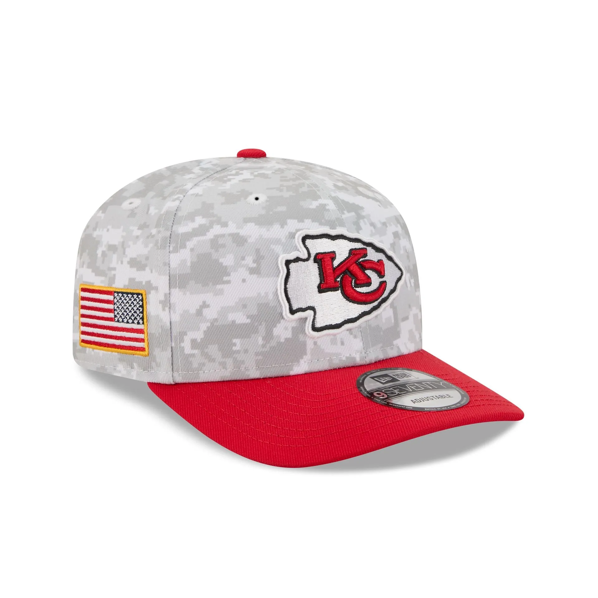 Kansas City Chiefs 2025 Salute to Service Fan Gear 9SEVENTY Stretch-Snap Hat sold by New Era