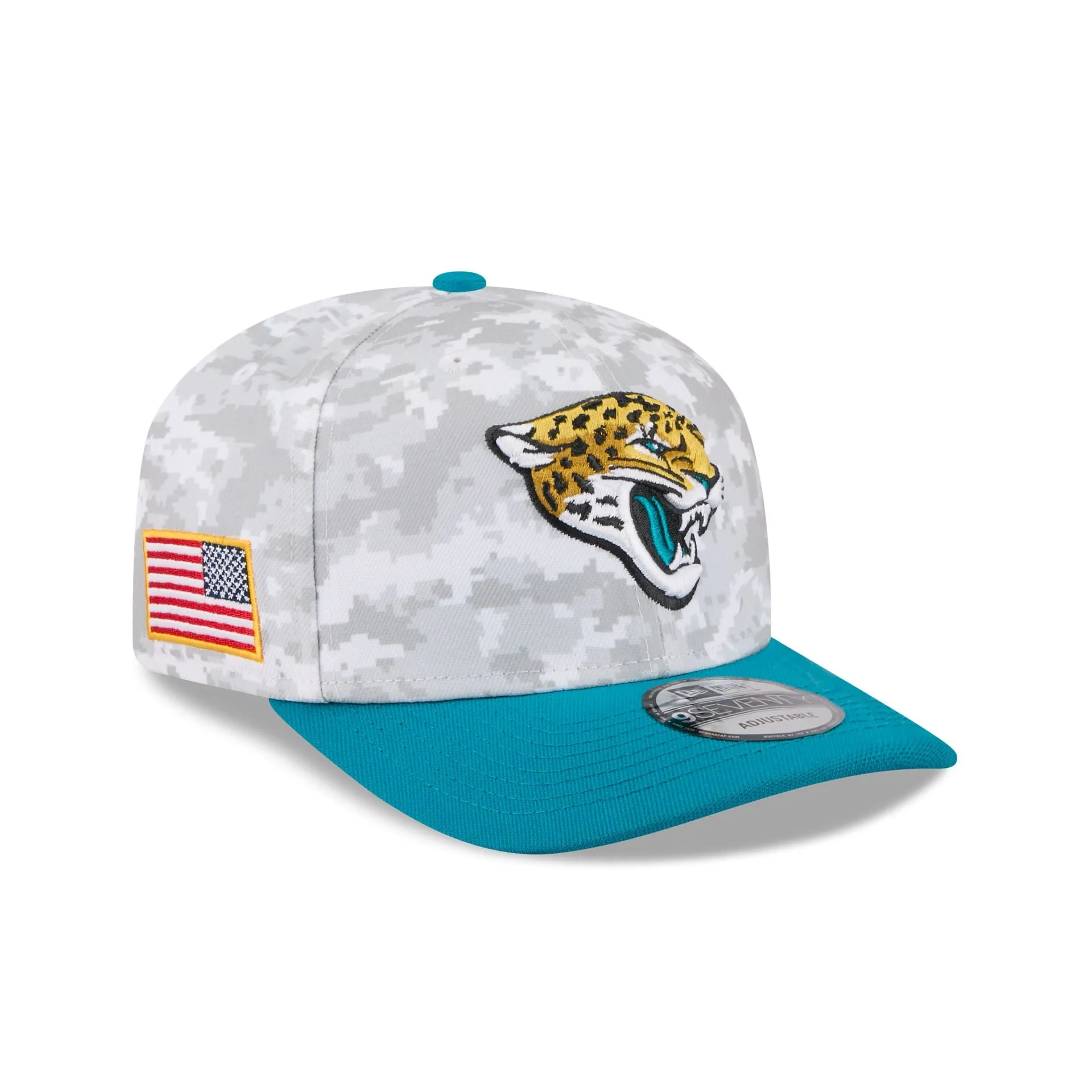 Jacksonville Jaguars 2025 Salute to Service Fan Gear 9SEVENTY Stretch-Snap Hat sold by New Era