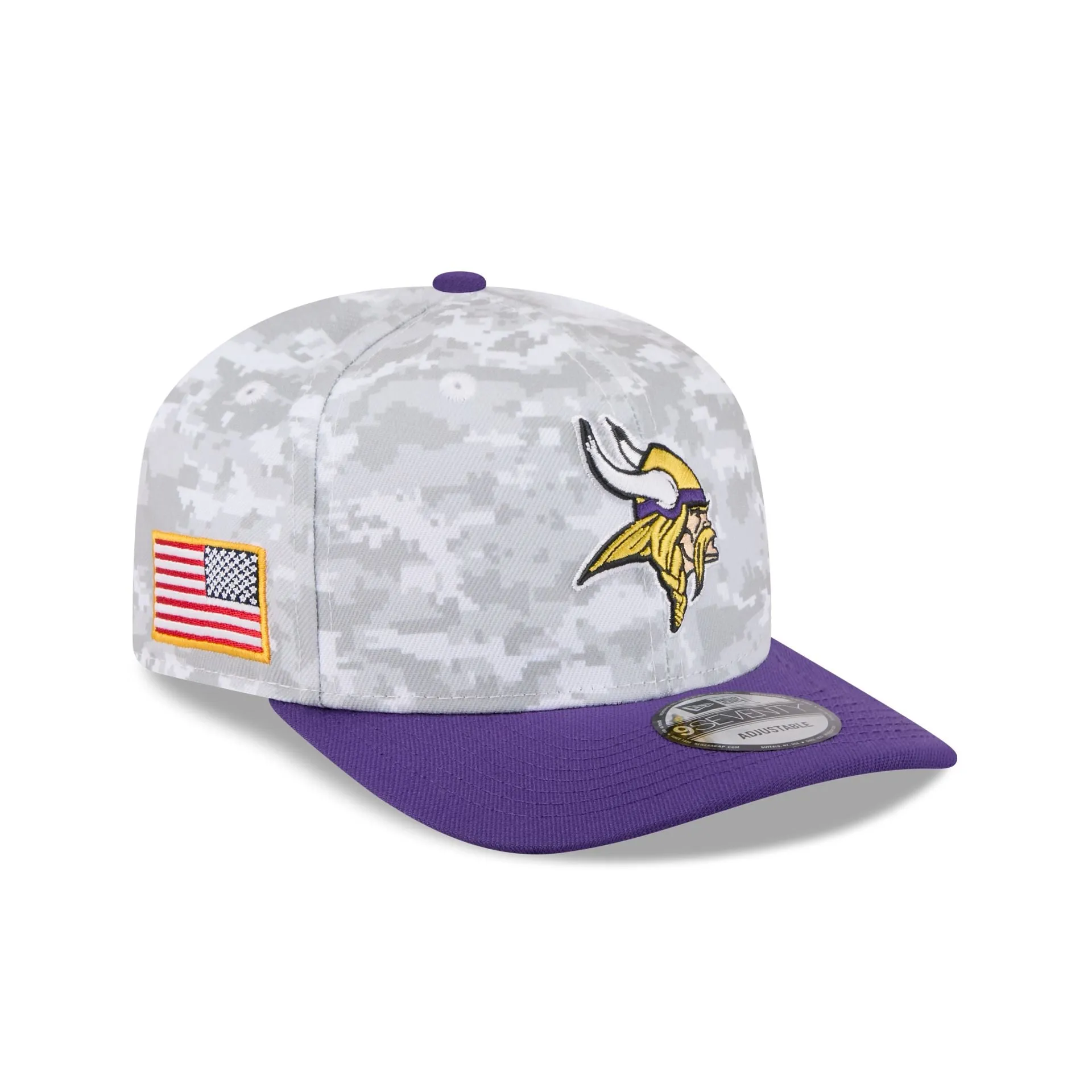 Minnesota Vikings 2025 Salute to Service Fan Gear 9SEVENTY Stretch-Snap Hat sold by New Era