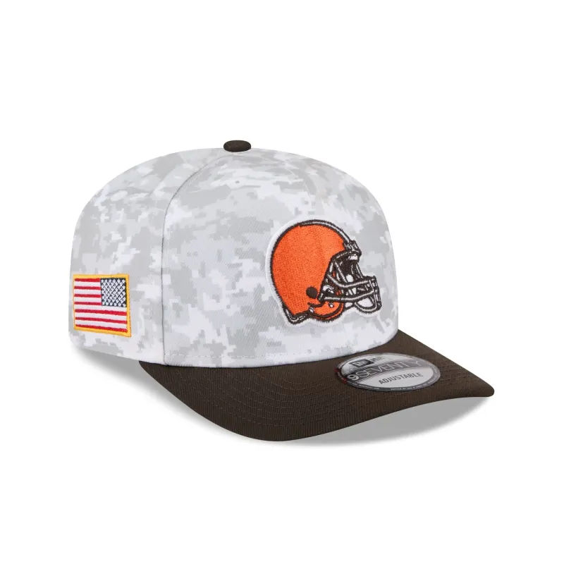 Cleveland Browns 2025 Salute to Service Fan Gear 9SEVENTY Stretch-Snap Hat sold by New Era
