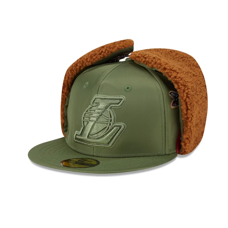 Alpha Industries x Los Angeles Lakers Olive Green Dog Ear 59FIFTY Fitted Hat sold by New Era