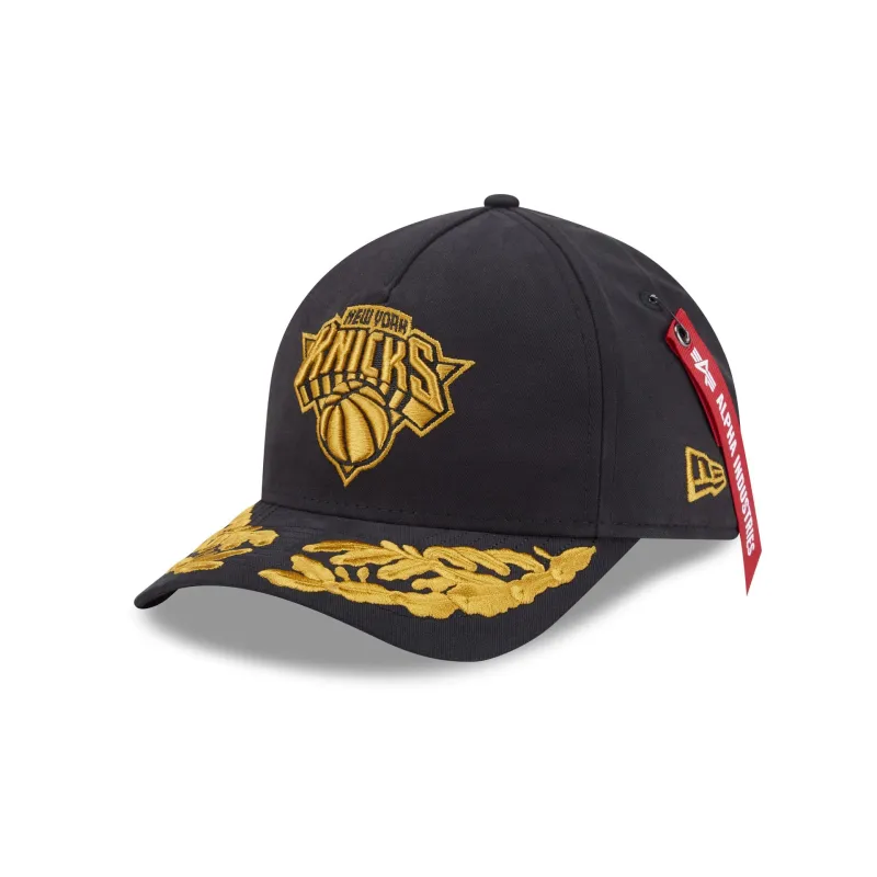 Alpha Industries x New York Knicks Black 9FORTY M-Crown A-Frame Snapback Hat sold by New Era