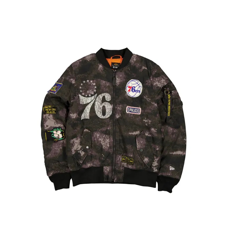 Alpha Industries x Philadelphia 76ers Black Camo MA-1 Bomber Jacket sold by New Era