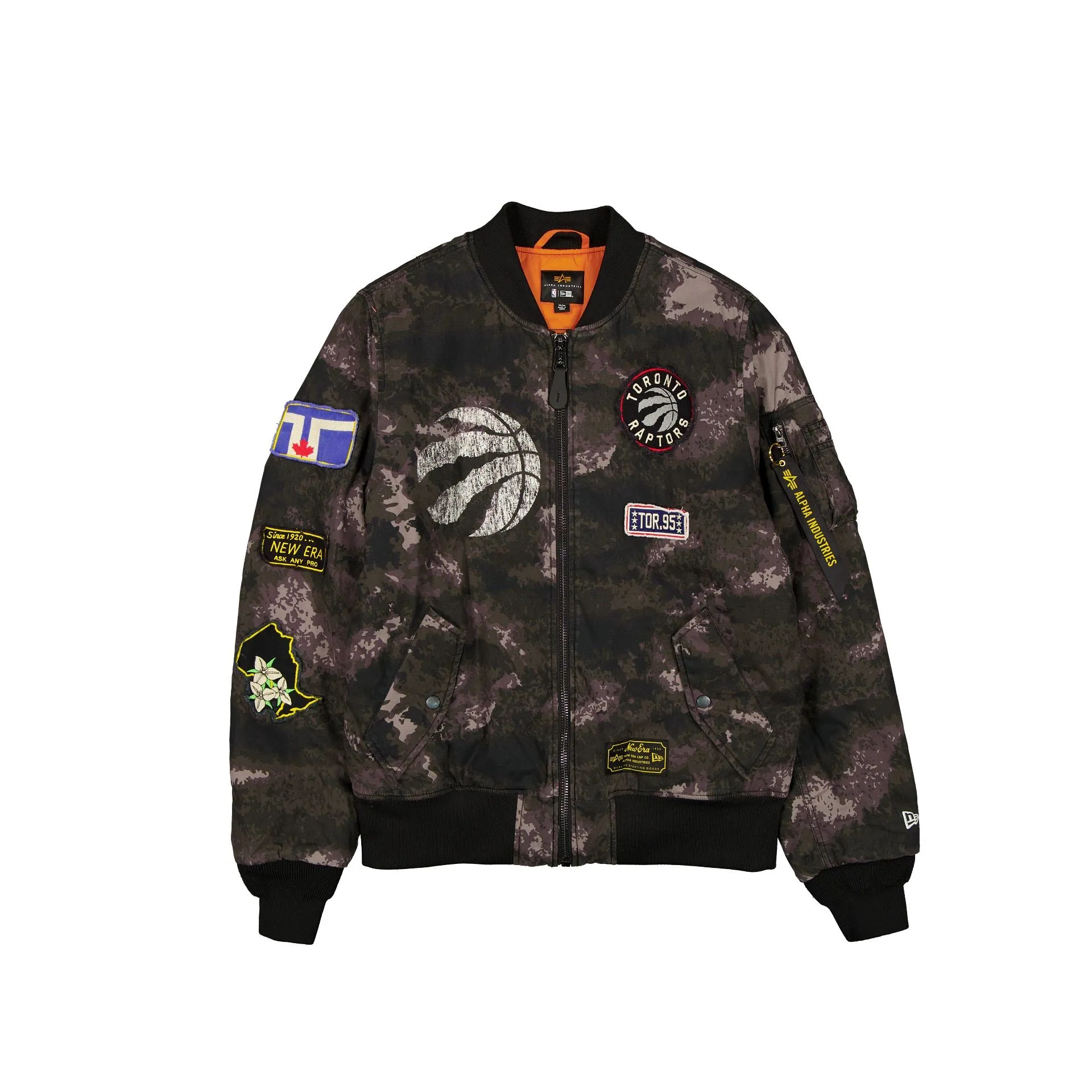 Alpha Industries x Toronto Raptors Black Camo MA-1 Bomber Jacket sold by New Era