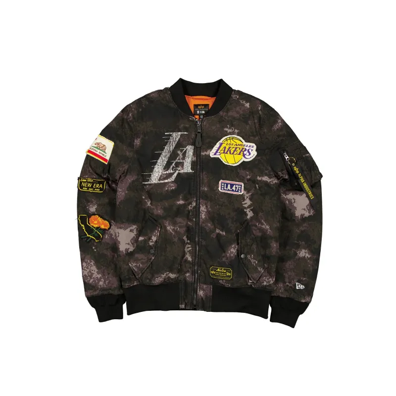 Alpha Industries x Los Angeles Lakers Black Camo MA-1 Bomber Jacket sold by New Era