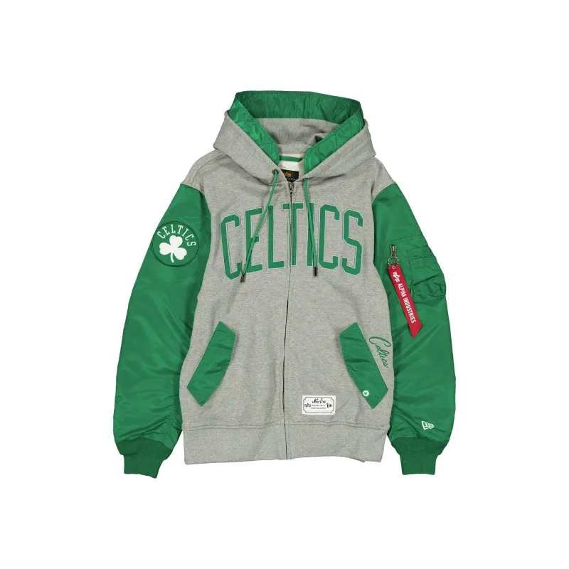 Alpha Industries x Boston Celtics Gray MA-1 Full Zip Fleece Jacket sold by New Era