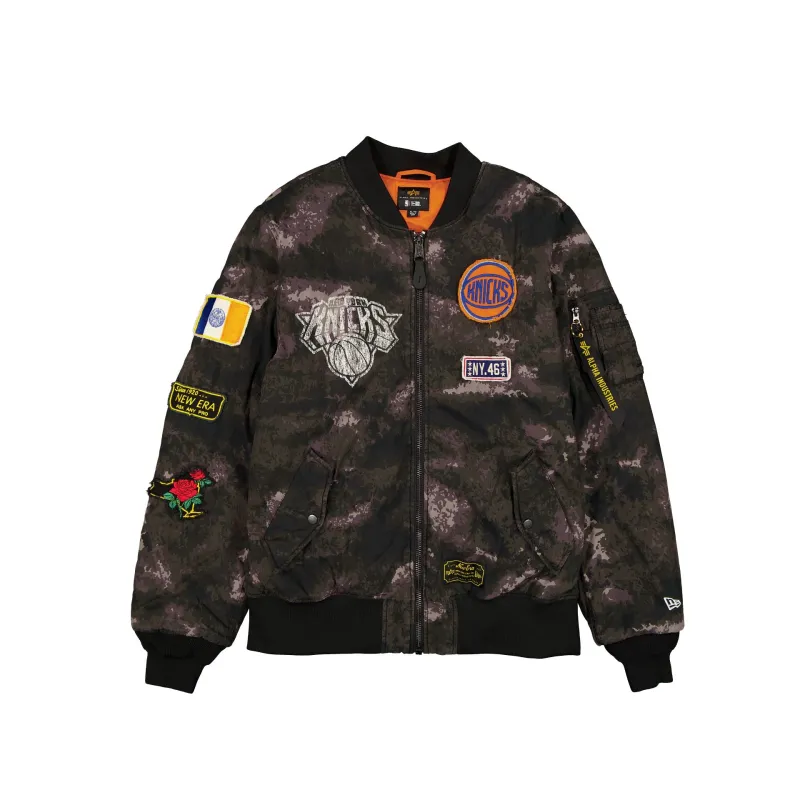 Alpha Industries x New York Knicks Black Camo MA-1 Bomber Jacket sold by New Era