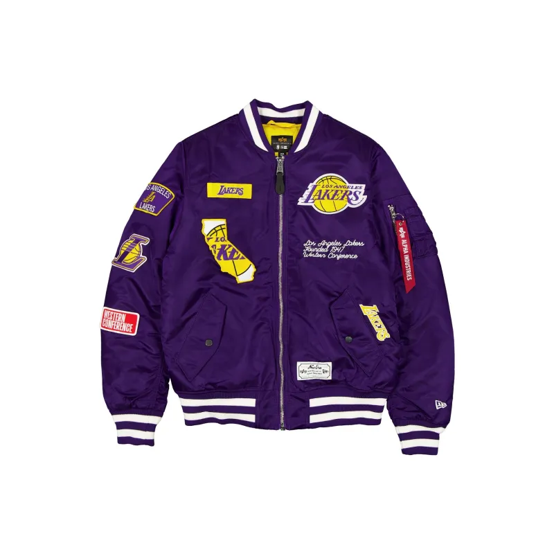 Alpha Industries x Los Angeles Lakers Purple MA-1 Bomber Jacket sold by New Era