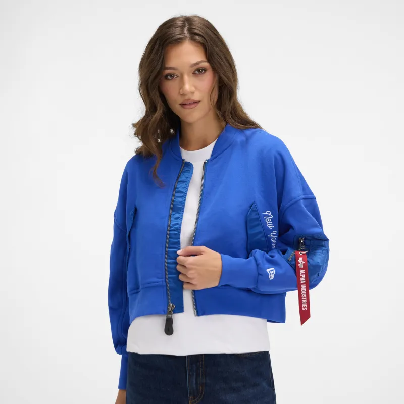 Alpha Industries x New York Knicks Blue Women's Full Zip Cropped Fleece Jacket sold by New Era