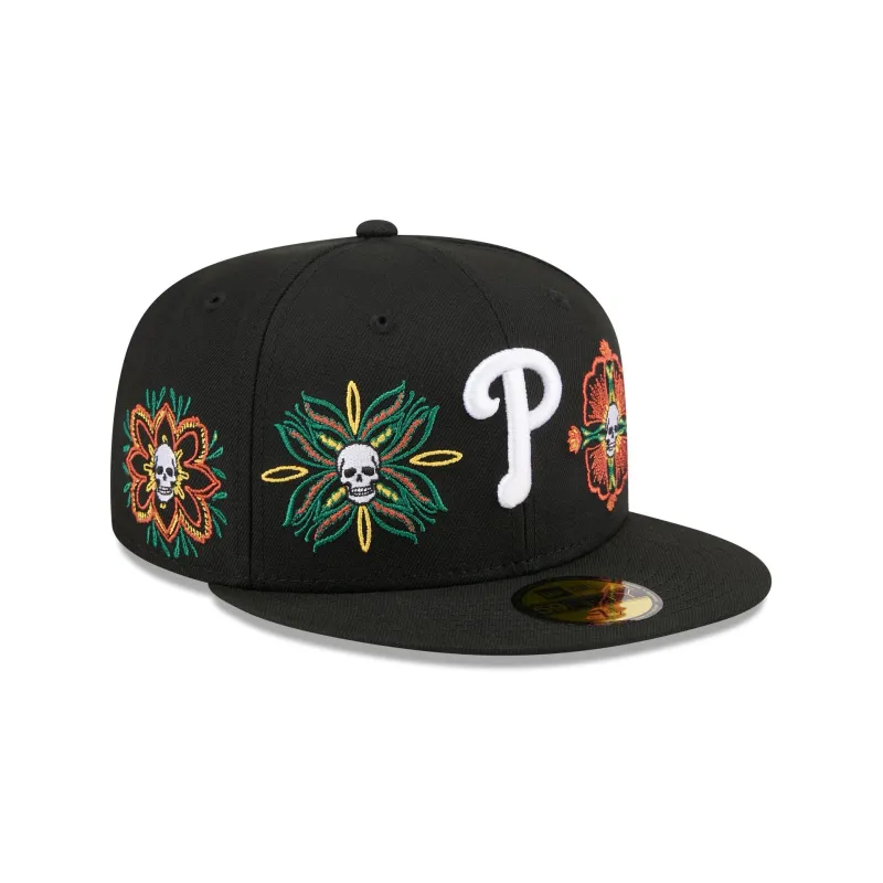 Philadelphia Phillies Day of the Dead Skull & Flowers 59FIFTY Fitted Hat sold by New Era