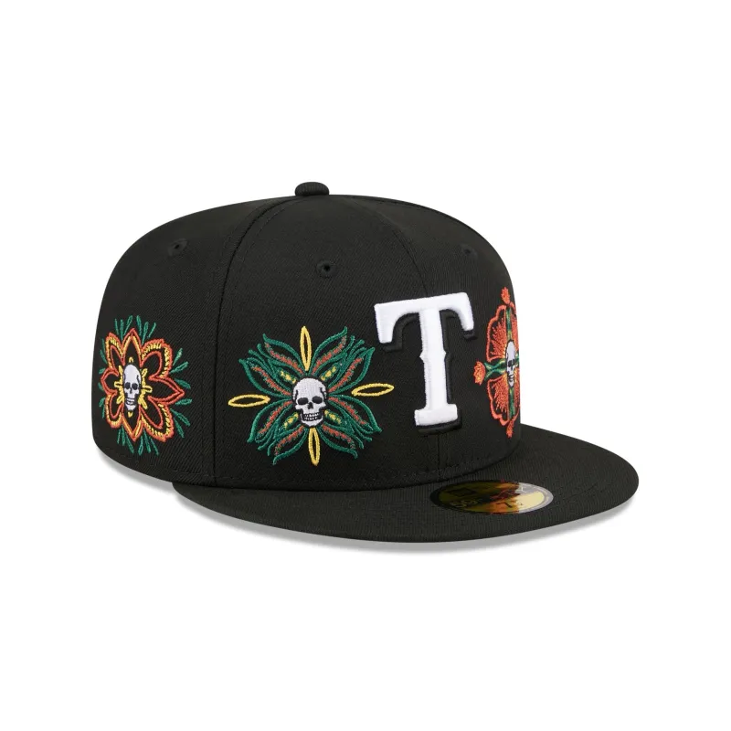 Texas Rangers Day of the Dead Skull & Flowers 59FIFTY Fitted Hat sold by New Era