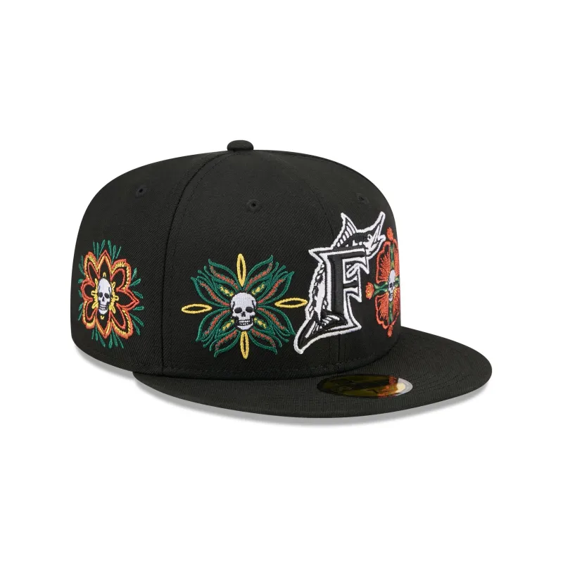 Miami Marlins Day of the Dead Skull & Flowers 59FIFTY Fitted Hat sold by New Era