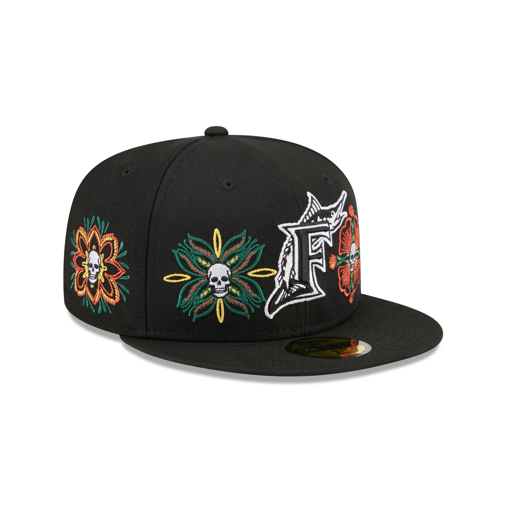 Miami Marlins Day of the Dead Skull & Flowers 59FIFTY Fitted Hat sold by New Era