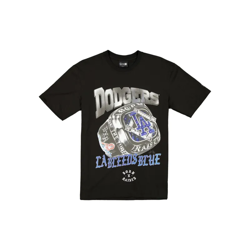 Born x Raised x Los Angeles Dodgers Championship Ring Black T-Shirt sold by New Era