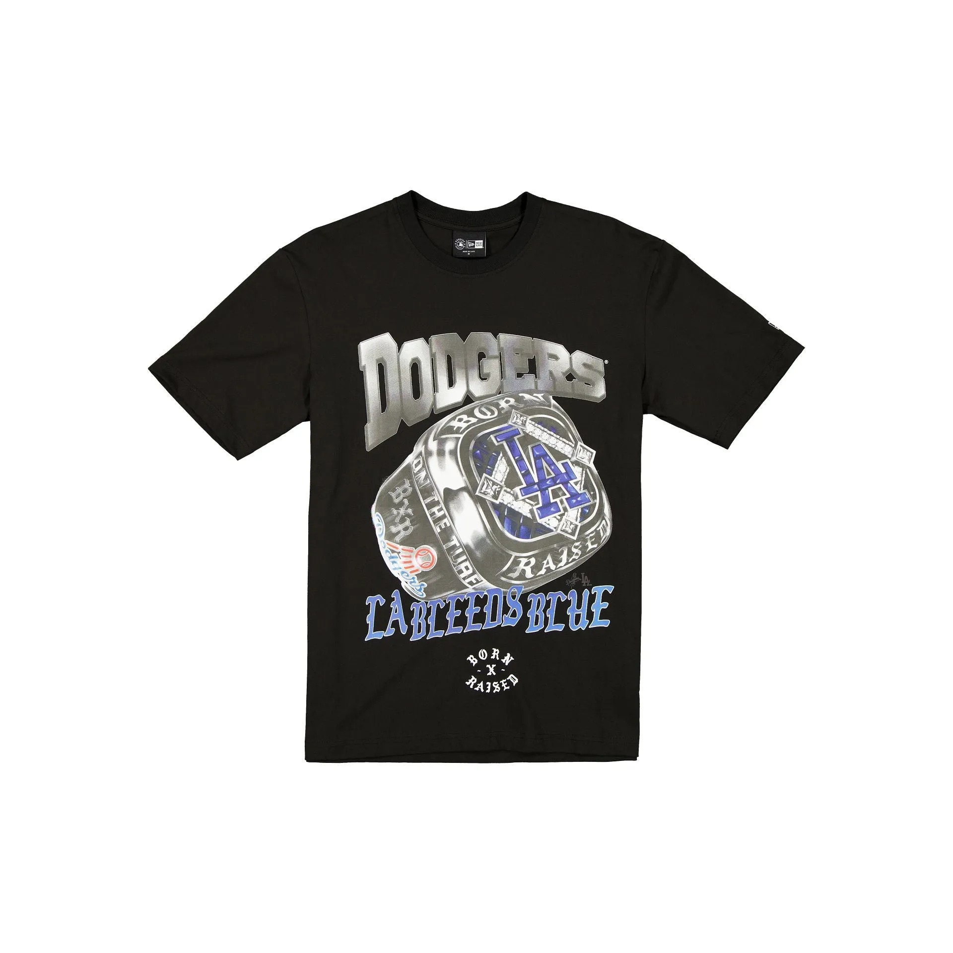 Born x Raised x Los Angeles Dodgers Championship Ring Black T-Shirt sold by New Era
