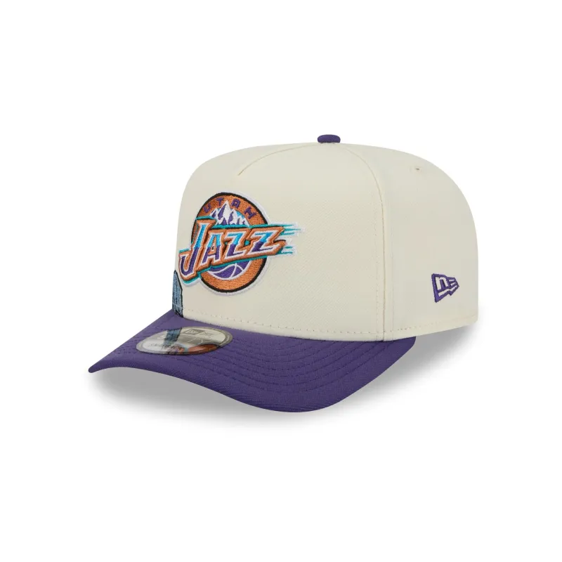 Utah Jazz 1979-1996 Hardwood Classics Chrome White 9FIFTY A-Frame Snapback Hat sold by New Era
