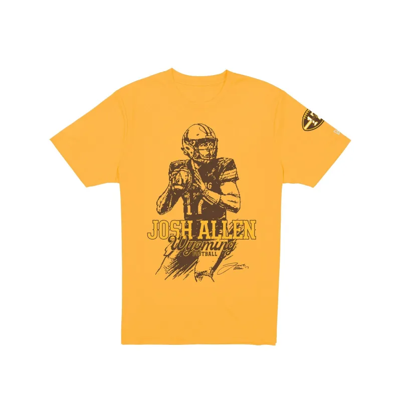 Wyoming Cowboys Josh Allen Jersey Retirement Gold T-Shirt sold by New Era