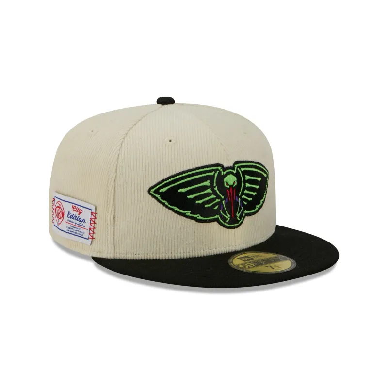 New Orleans Pelicans 2025 City Edition Chrome White Corduroy 59FIFTY Fitted Hat sold by New Era
