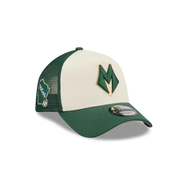 Milwaukee Bucks 2025 City Edition 9FORTY A-Frame Trucker Hat sold by New Era