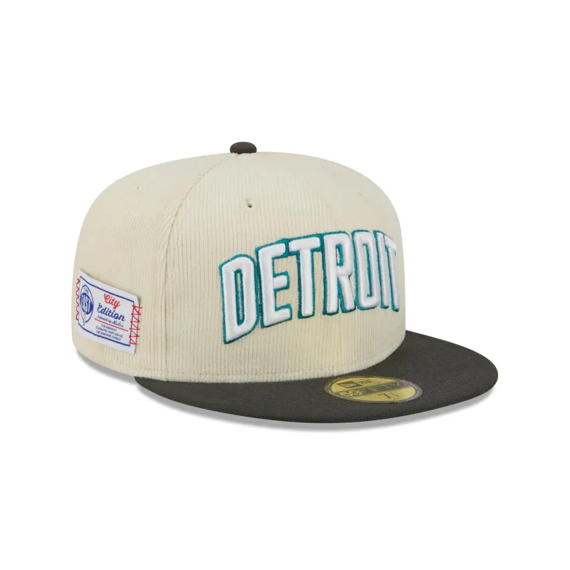 Detroit Pistons 2025 City Edition Chrome White Corduroy 59FIFTY Fitted Hat sold by New Era